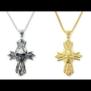 Stainless Steel BIKER PUNK SKULL CROSS NECKLACE